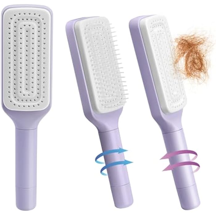 FIDWALL 1 Pack Self Cleaning Hair Brush, Hair Brushes for Women, Air Cushion Massage Combs, Rotating Telescopic Comb, Easily Detangle Hair and Clean (Purple) - Image 1